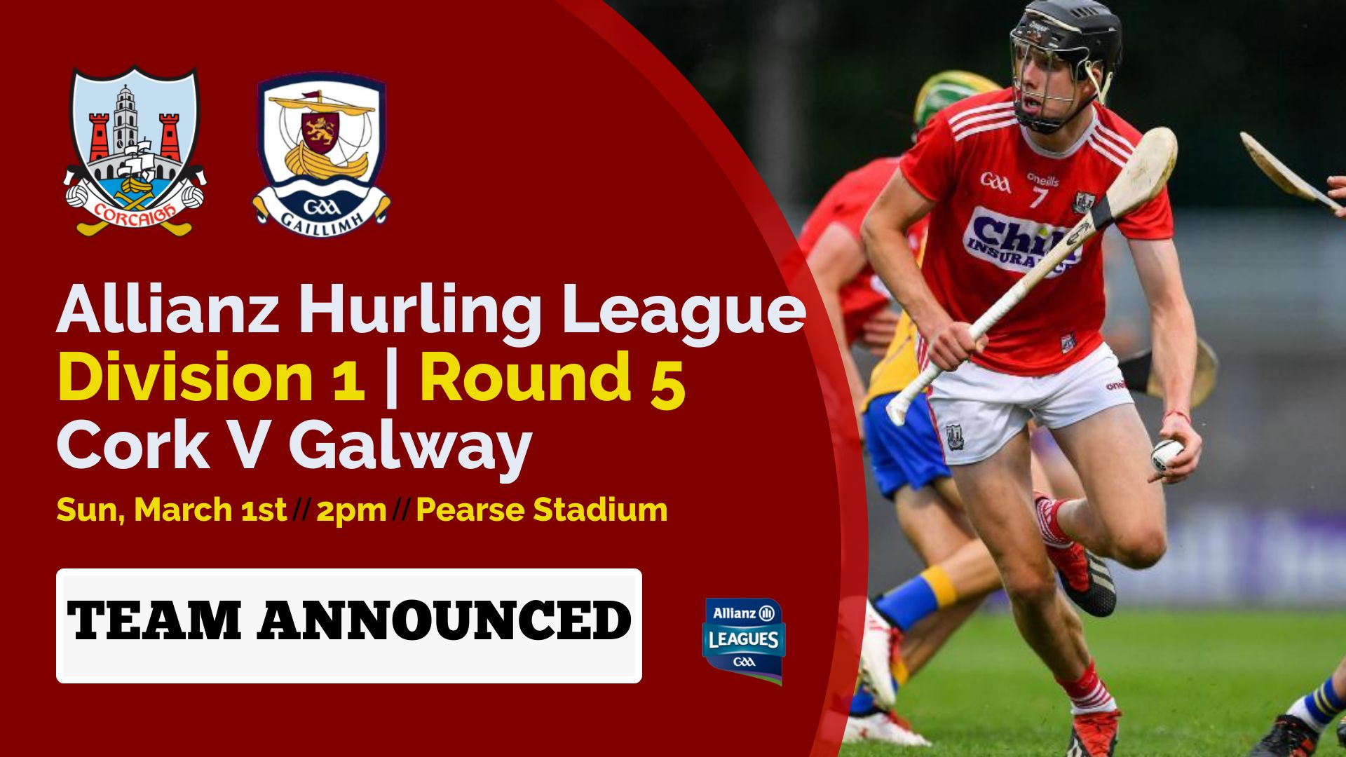 Cork Hurling Team to play Galway Cork GAA