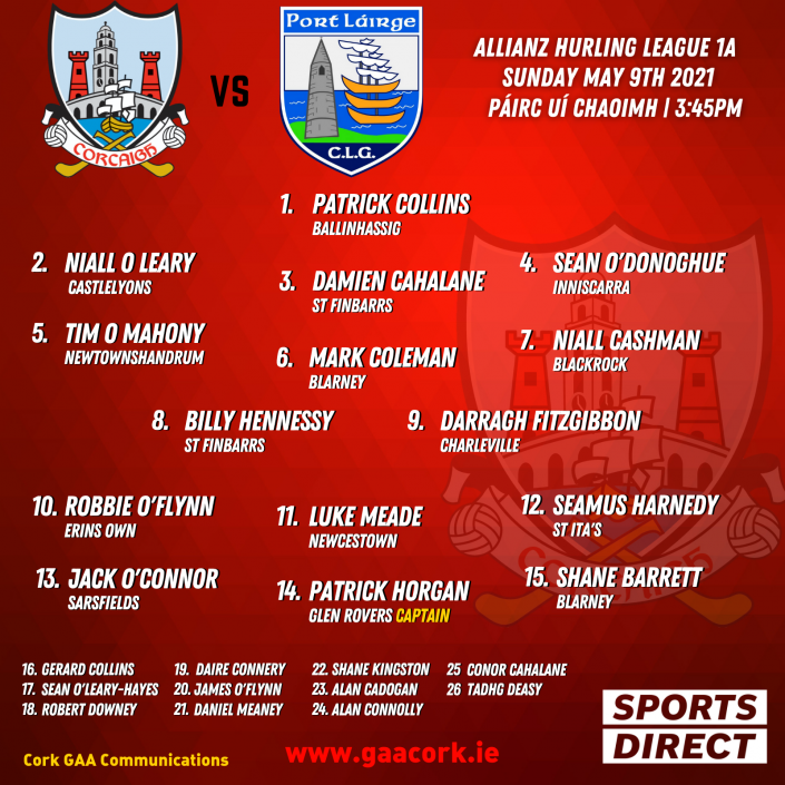 Cork hurling team to play Waterford has been announced Cork GAA