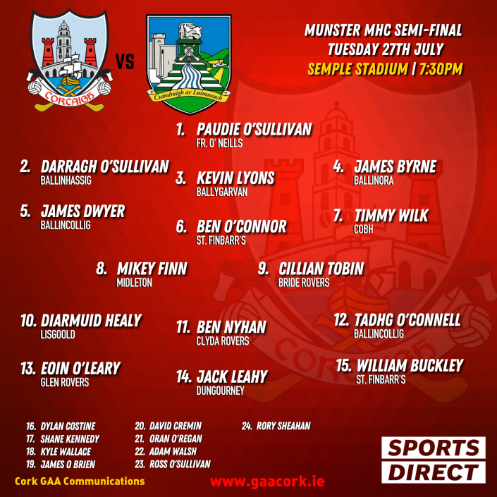 Cork Minor Hurling team to play Limerick Cork GAA