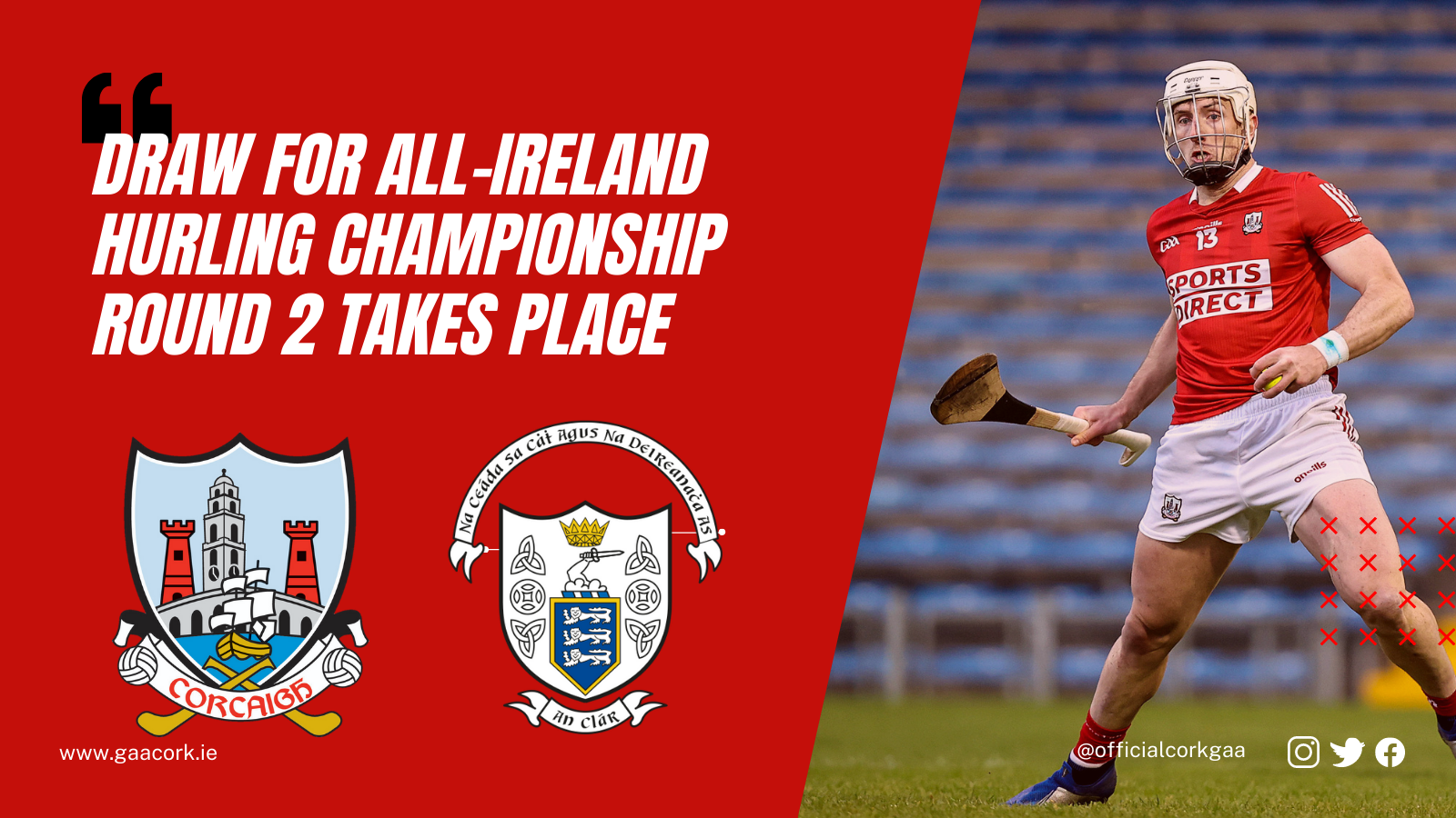 Cork to play Clare in AllIreland Hurling Championship Round 2 on