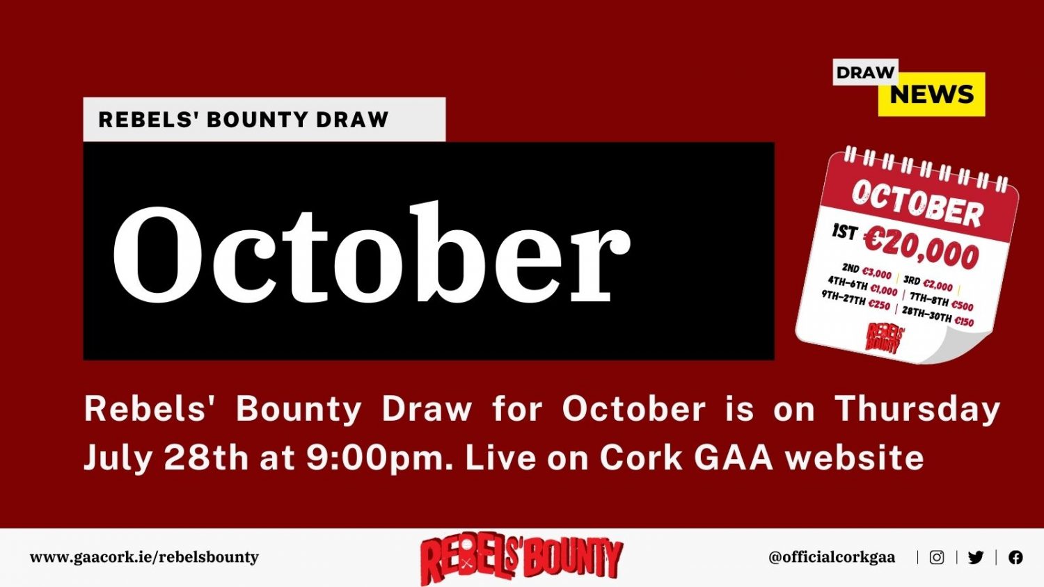 Rebels’ Bounty Draw for October Cork GAA