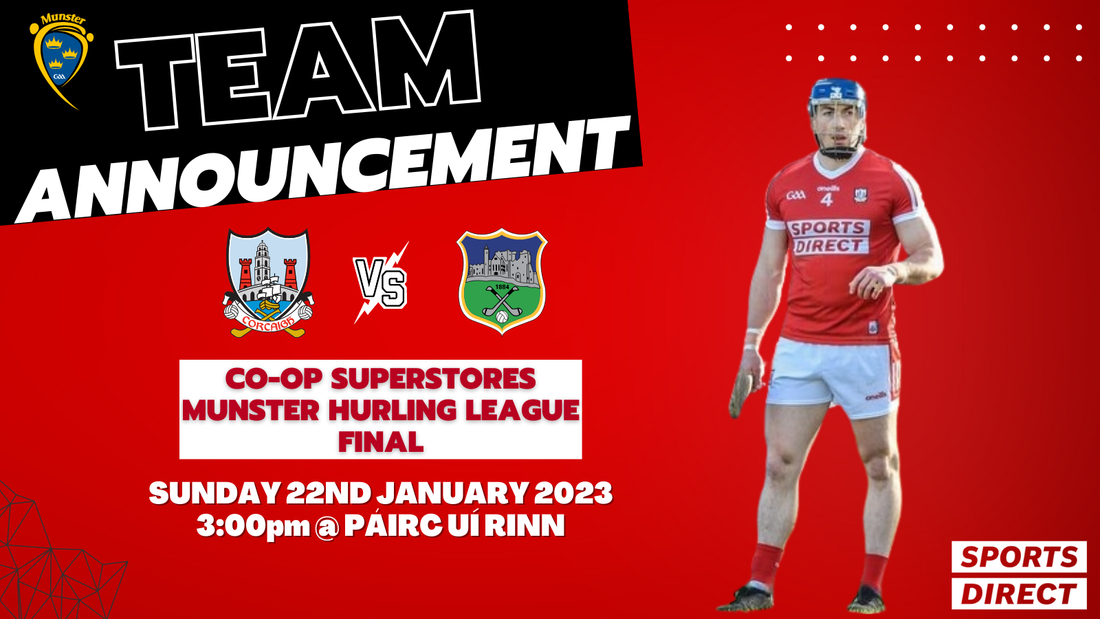 The Cork Senior Hurling Team to play Tipperary in the CoOp Superstores