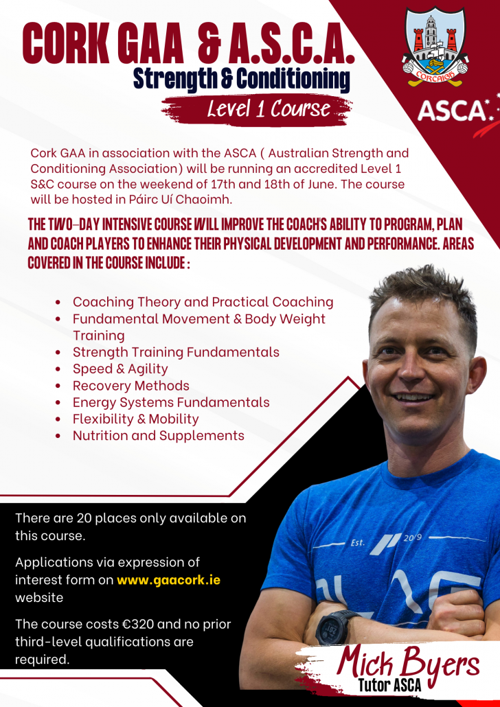 Cork GAA ASCA Level 1 S&C course Cork GAA