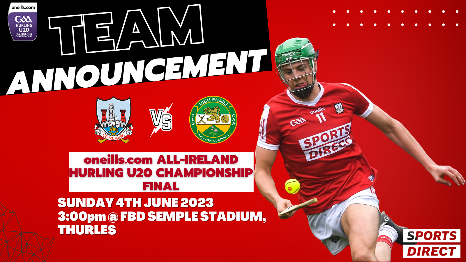 The Cork U20 Hurling team to play Offaly in the AllIreland