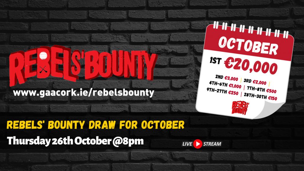 Rebels’ Bounty Draw for October takes place 8pm on Thursday 27th