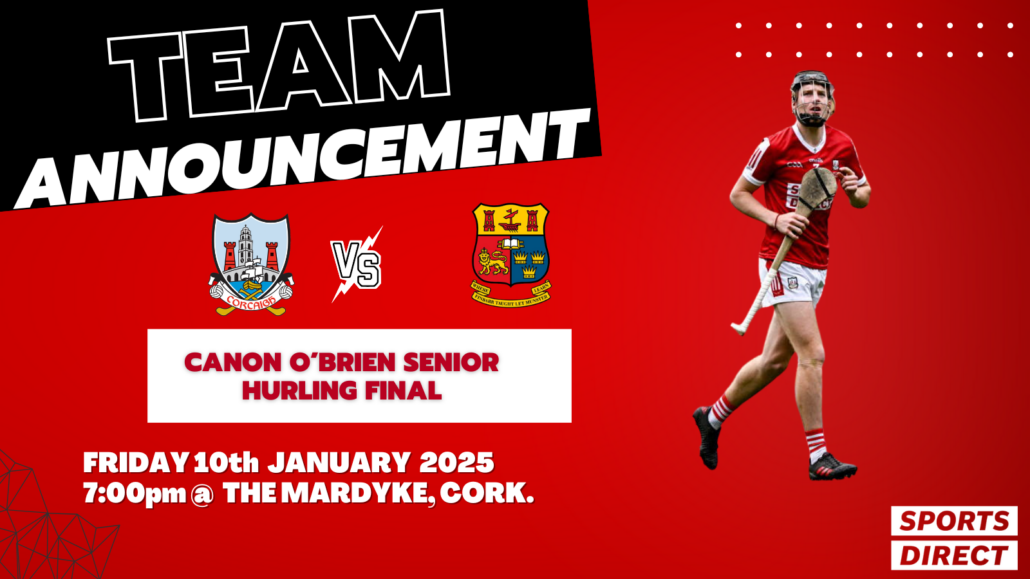 The Cork Senior Hurling Team to play UCC at the Mardyke on Friday 10th January has been announced;