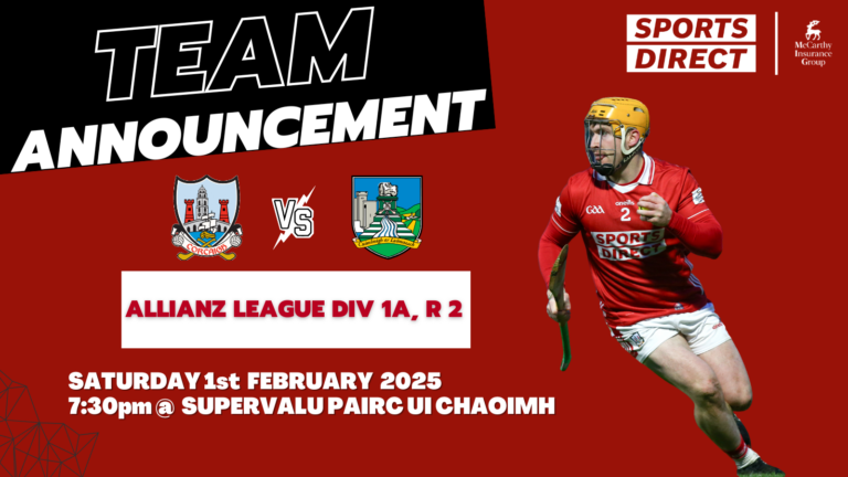 The Cork Team to play Limerick has been announced