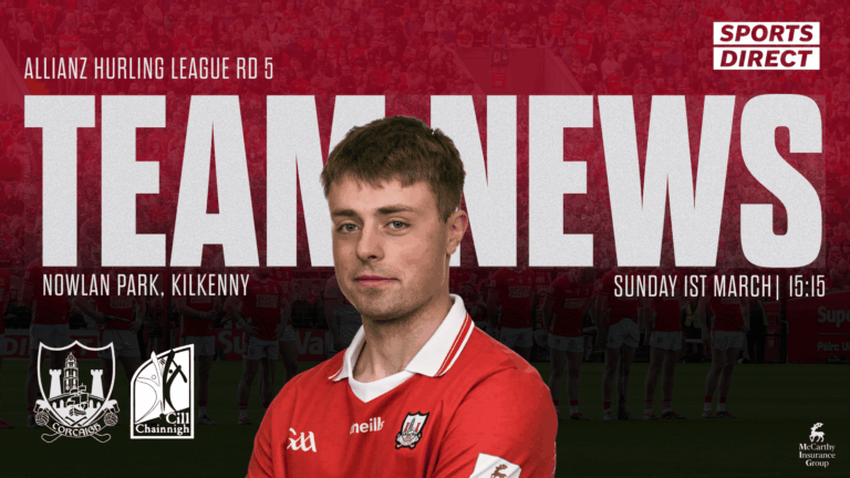 Cork team to play Kilkenny in Nowlan Park on Sunday has been announced