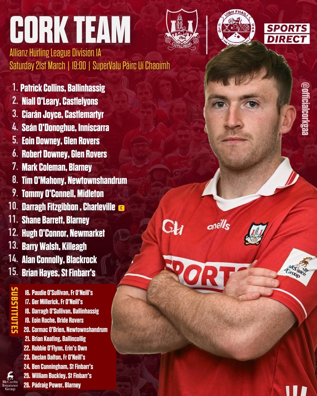 Cork Senior Hurling team to play Offaly has been announced – Cork GAA