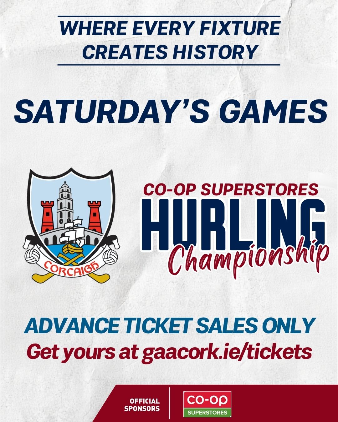 15 Co-Op SuperStores Cork Hurling Championship Round 1 matches taking place on Saturday