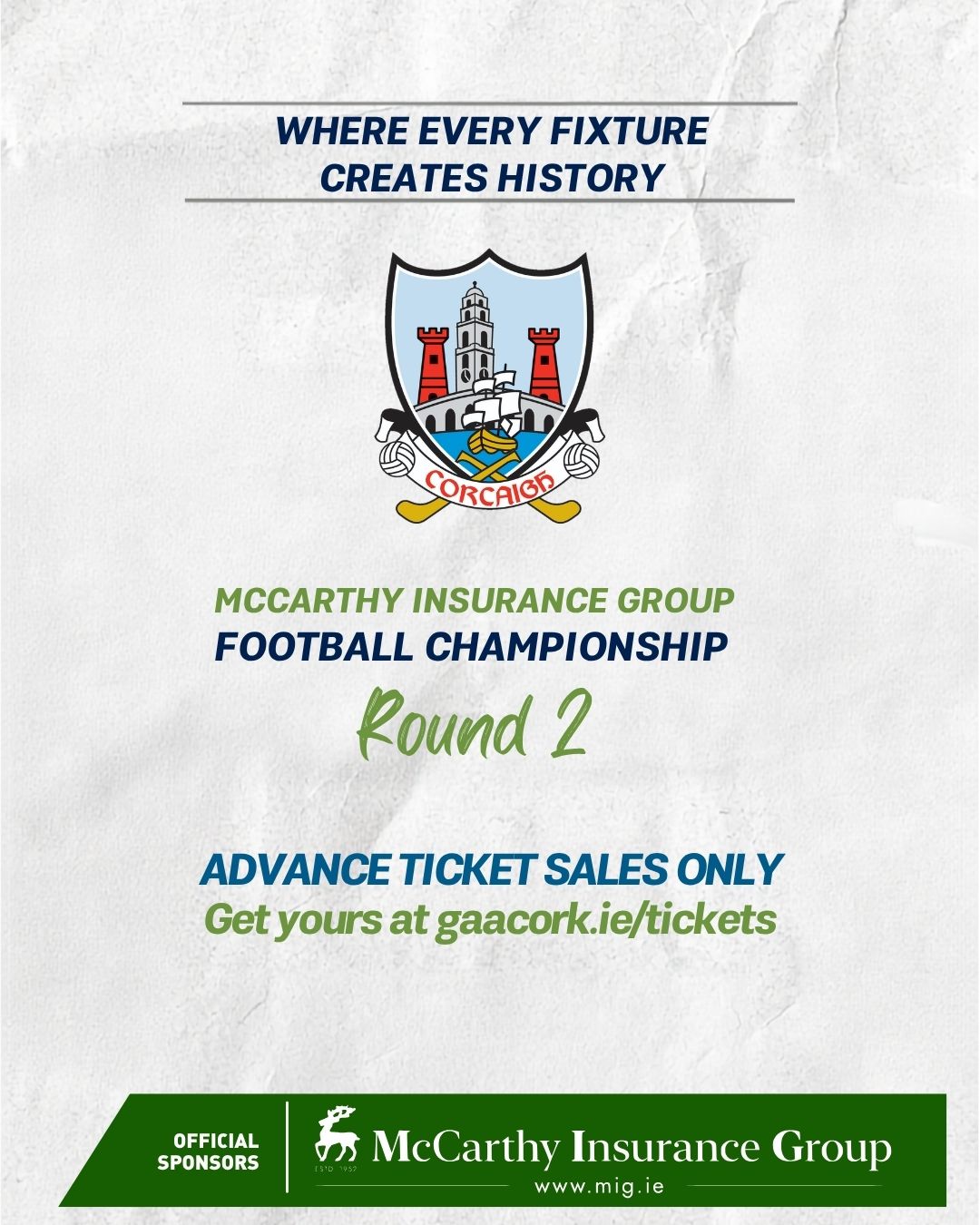 McCarthy Insurance Group Cork Football Championships Round 2 – Full Weekend Schedule & Tickets