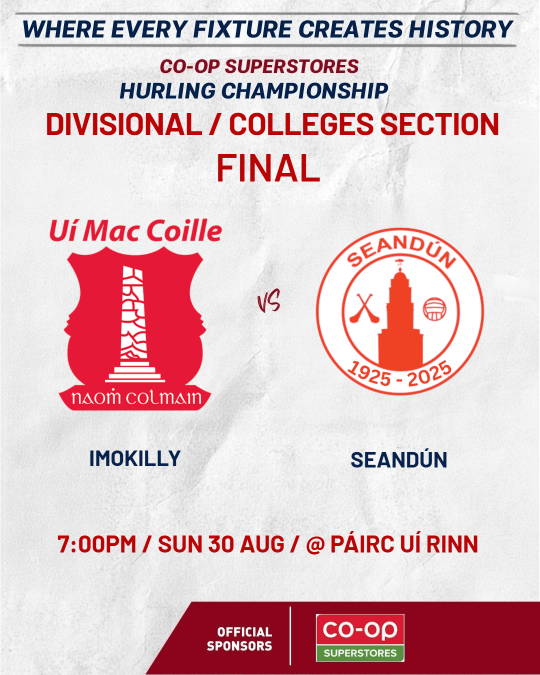 Imokilly and Seandun Set for Co-Op Superstores Divisions / Colleges Hurling Championship Final