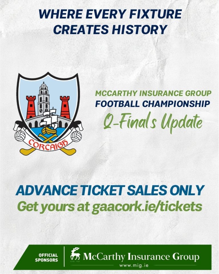 Updated details on McCarthy Insurance Football Championship Q-Final’s