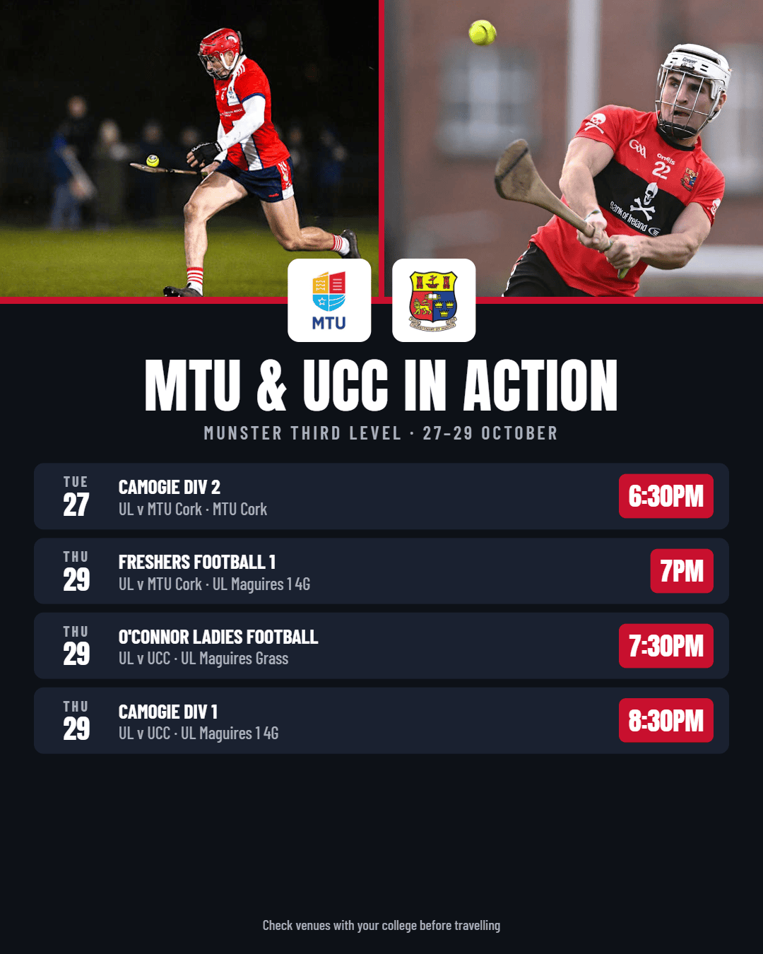 MTU Cork and UCC in Munster Third Level Action This Week