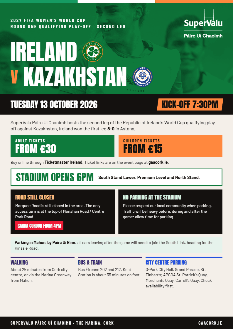 Republic of Ireland v Kazakhstan at SuperValu Páirc Uí Chaoimh on October 13, 2026